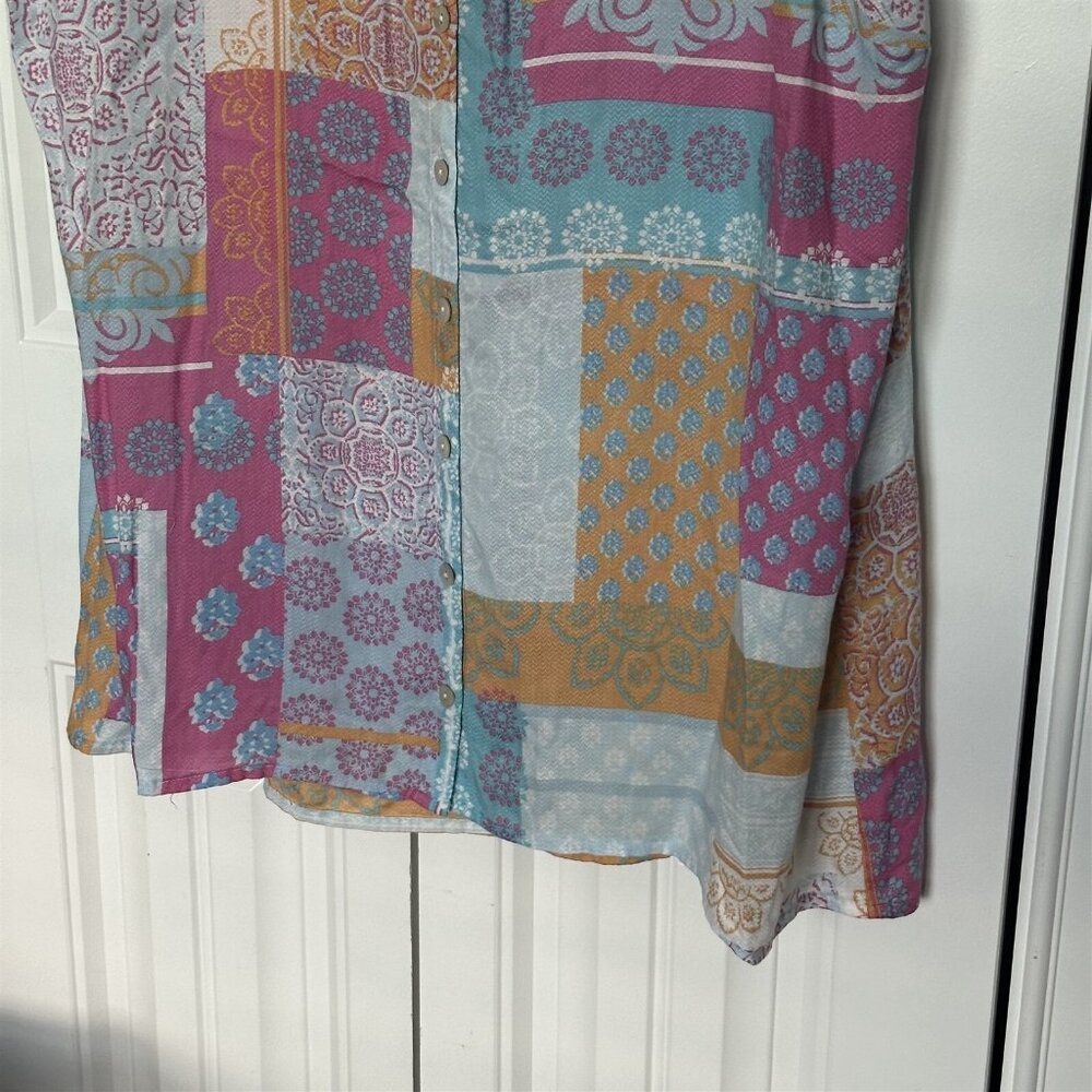 J. Jill patchwork sleeveless button down collarless blouse tunic Womens Large - Picture 3 of 8